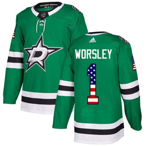 Adidas Stars #1 Gump Worsley Green Home Authentic USA Flag Stitched NHL Jersey